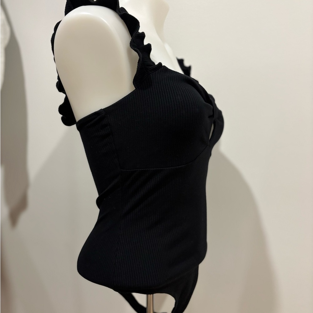 NWT Francesca's Black Ruffle Strap Bodysuit - Picture 3 of 5